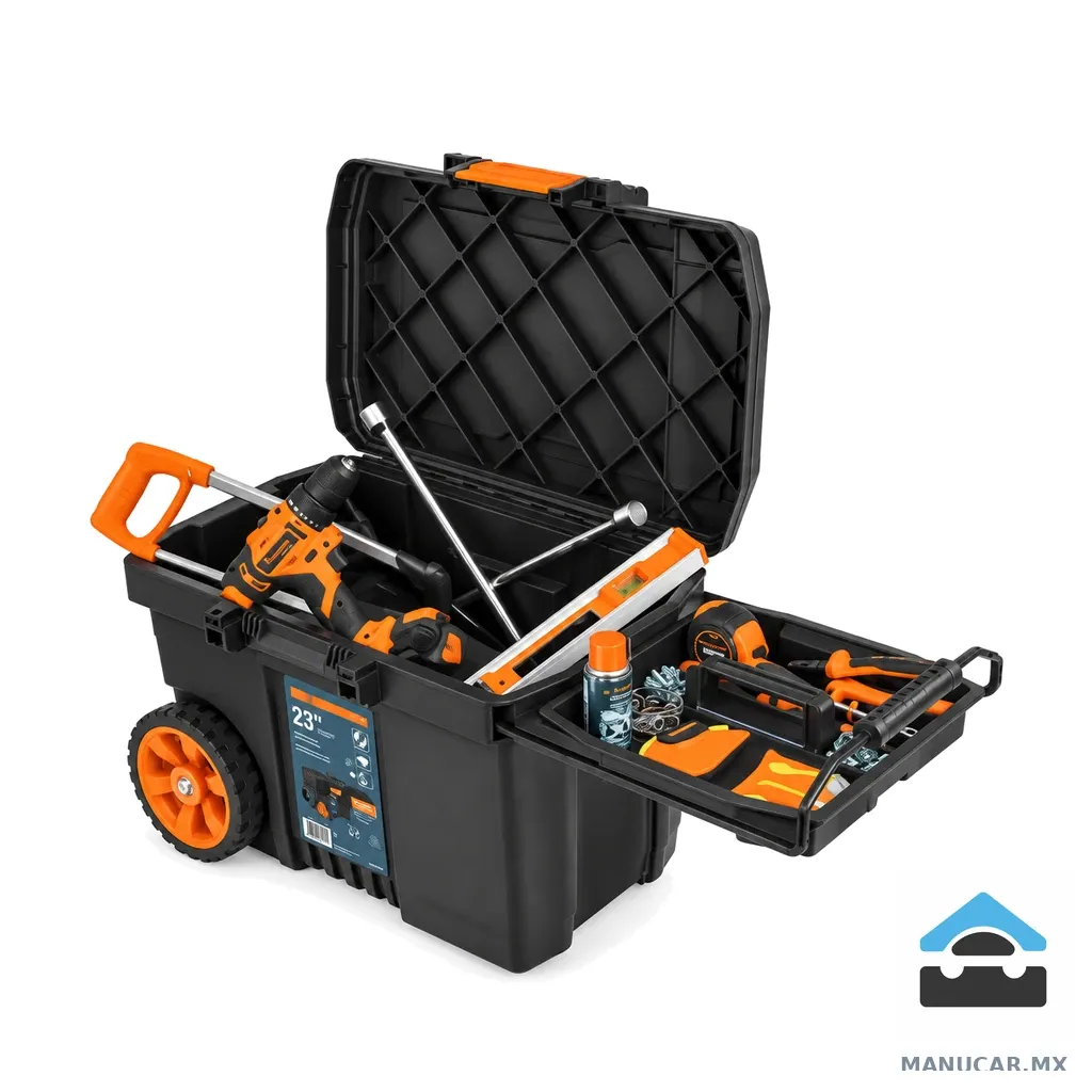 Caja para Herramienta de 23 con Ruedas y Mango Telescopico, Caja