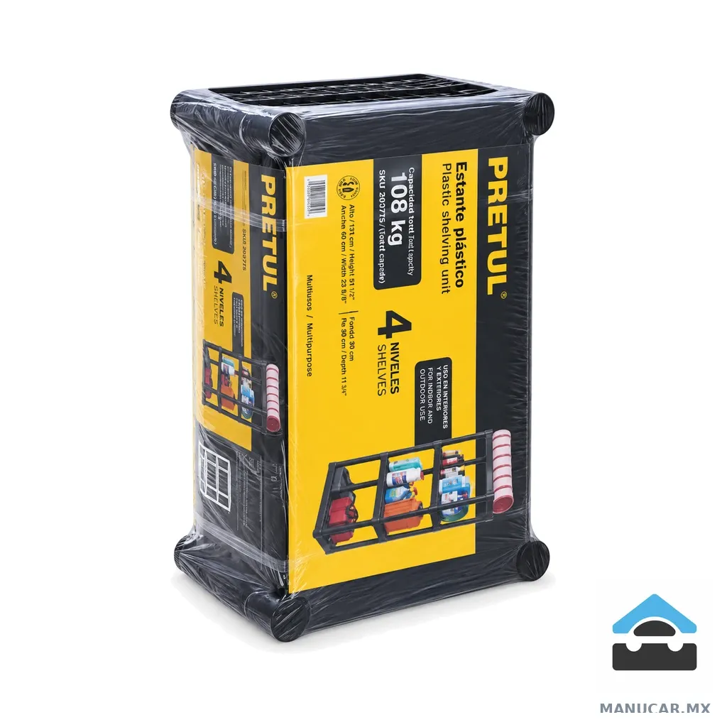 Estante Plástico 4 Repisas Cap. 123 X 36 X 56, Pretul, 27 kg