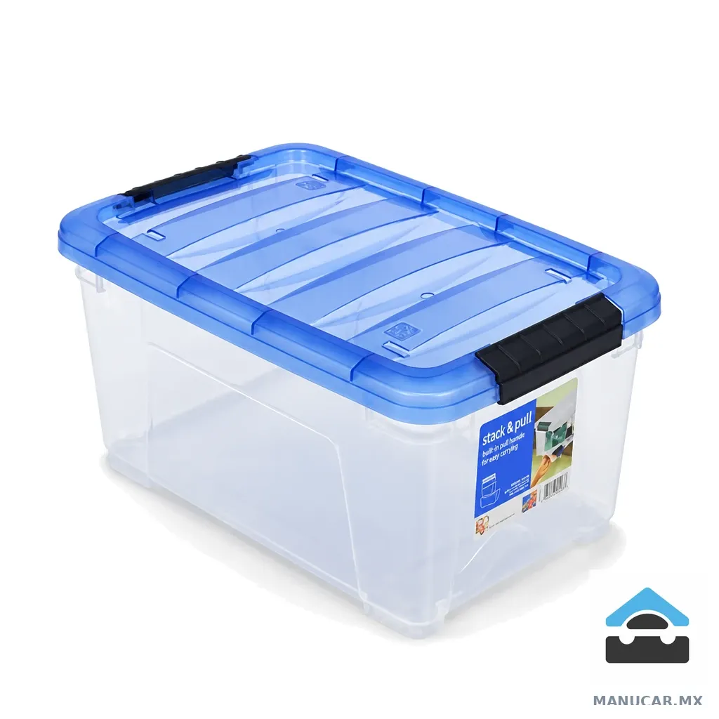 Caja Transparente Chica con Tapa Azul, Caja
