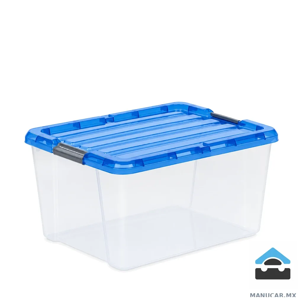 Caja Transparente Grande con Tapa Azul, Caja