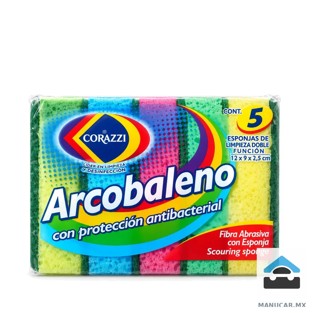 Fibra Esponja Colores Arcobaleno paquete con 5, Paquete con 5