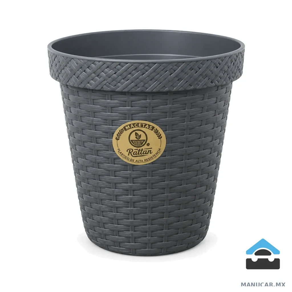 Maceta Rattan Redonda 12 Gris, Pieza