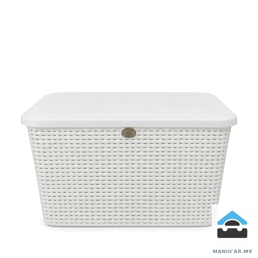 Canasta Rattan con Tapa Mediana Blanco, Pieza