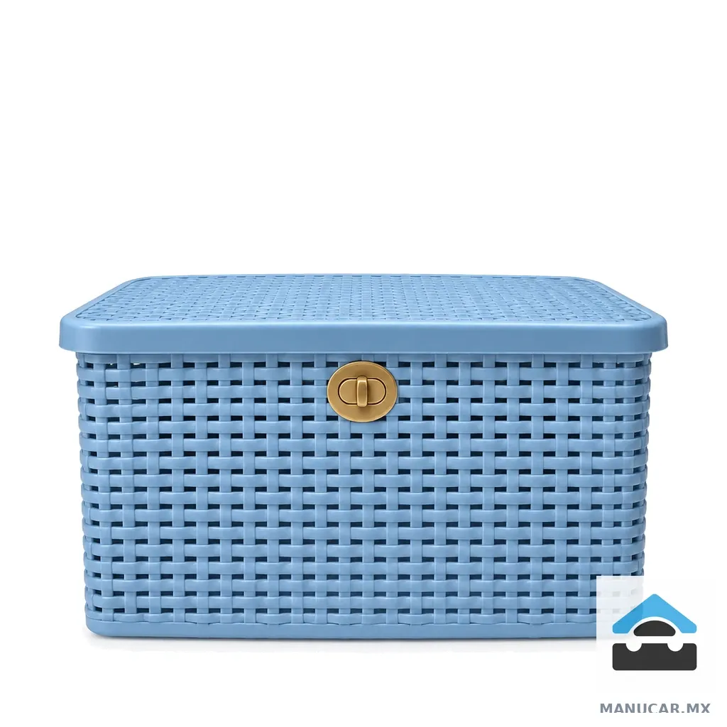 Canasta Rattan con Tapa Chica Azul, Pieza