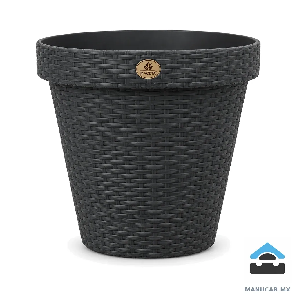 Maceta Rattan Redonda 34.5 Gris, Pieza